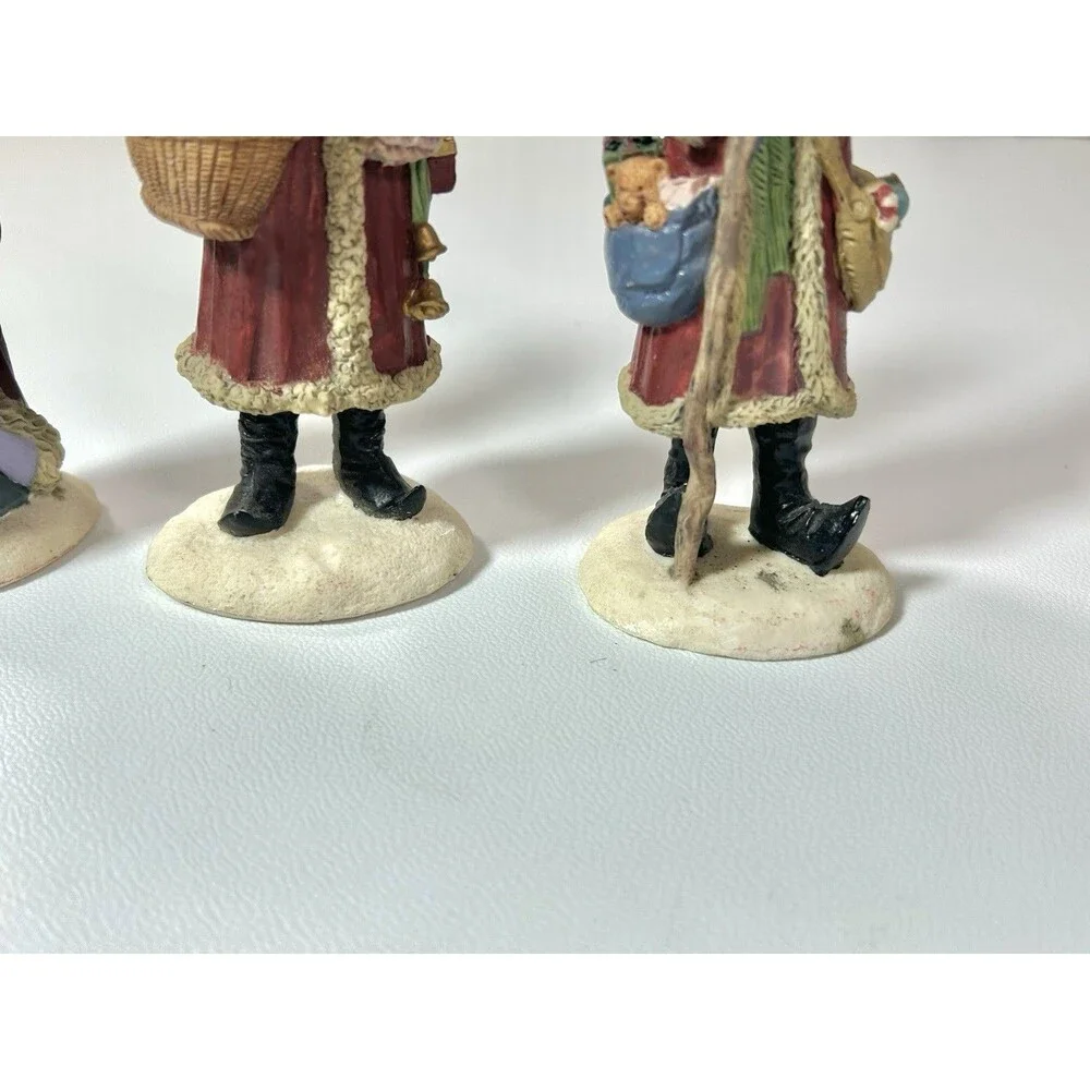 Set, 3 Hand Painted Ceramic ST NICHOLAS SANTA Christmas Figurines Holding Gifts